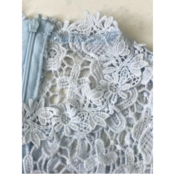 Baby Blue Guipure Lace High Neck Mini Bodycon Short Dress - Picture 7 of 12